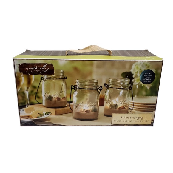 Other - Apothecary & Company 3-Piece Hanging Mason Jar and Tealight Set Holiday Decor